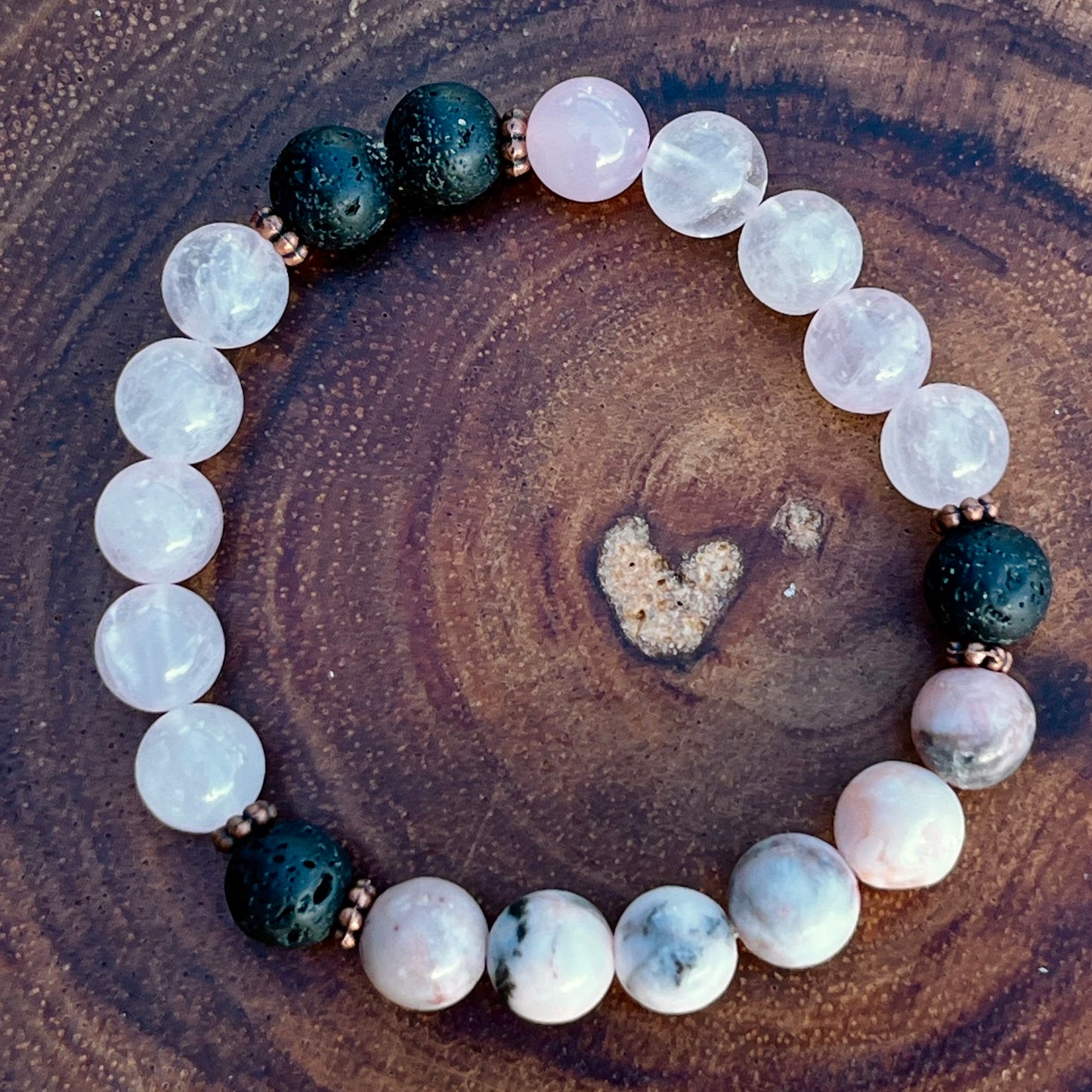 Love & Nurturing Energy Bracelet - Pink Zebra Jasper, Rose Quartz and Lava