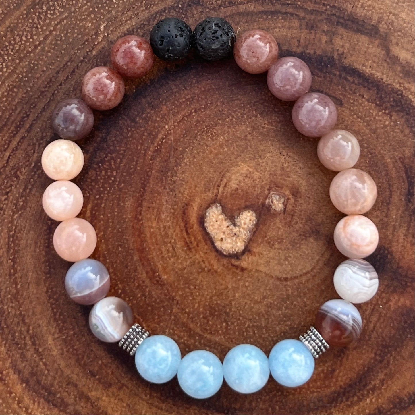 Abundance & Joy Crystal Bracelet - Aventurine, Sunstone, Sponge Quartz, Botswana Agate & Lava Stone