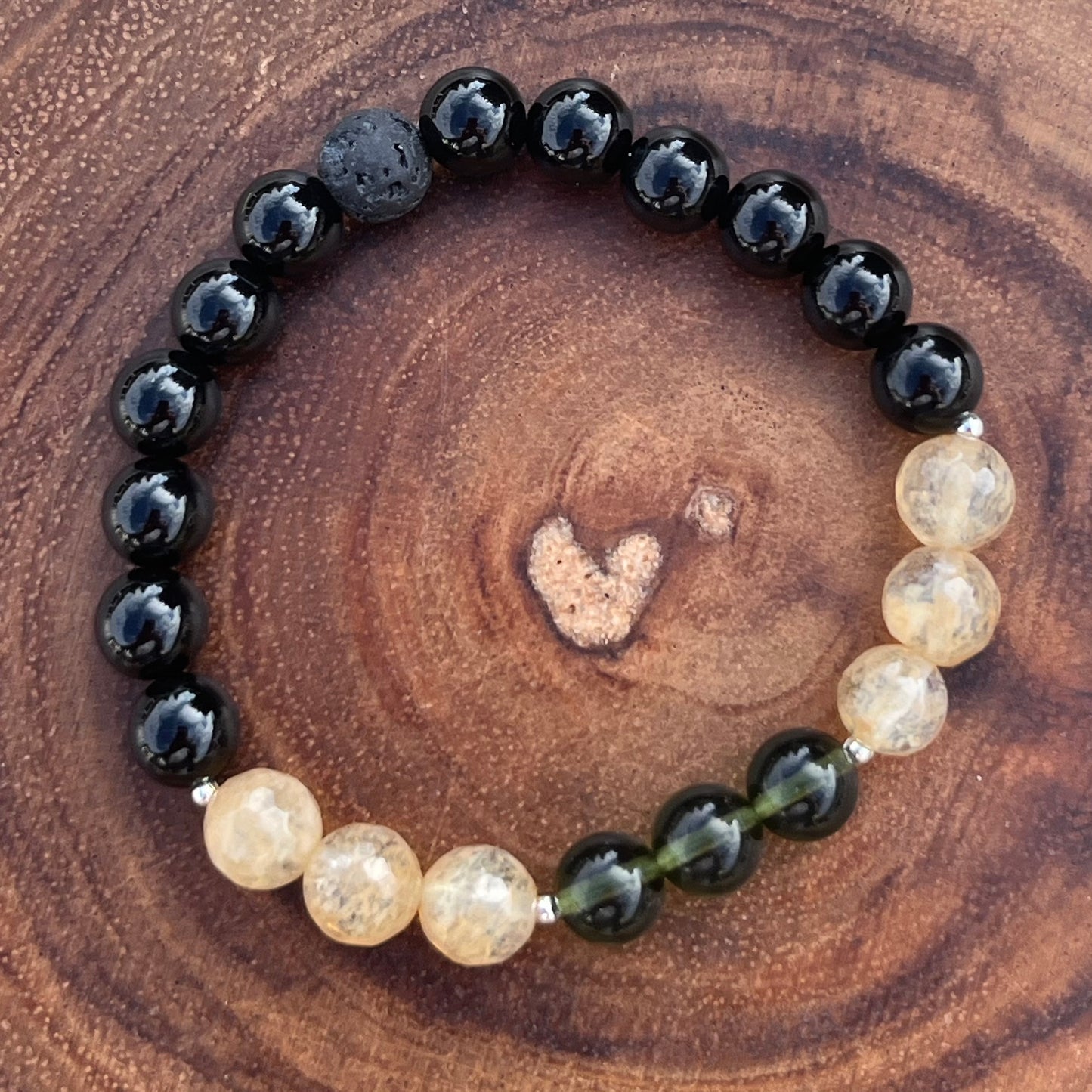 Transformation Crystal Bracelet - Moldavite, Champagne Quartz, Black Onyx & Lava Stone