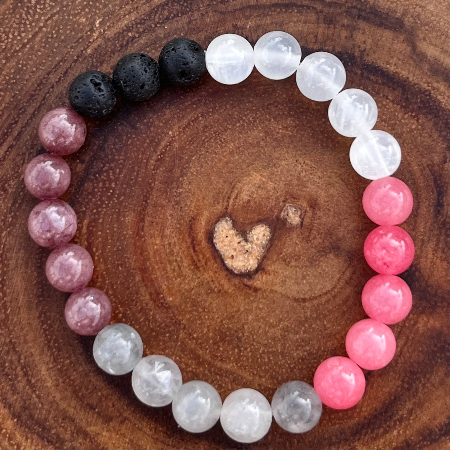Harmony & Balance Crystal Bracelet - Purple Berry Quartz, Grey Quartz, Selenite, Pink Nephrite & Lava Stone