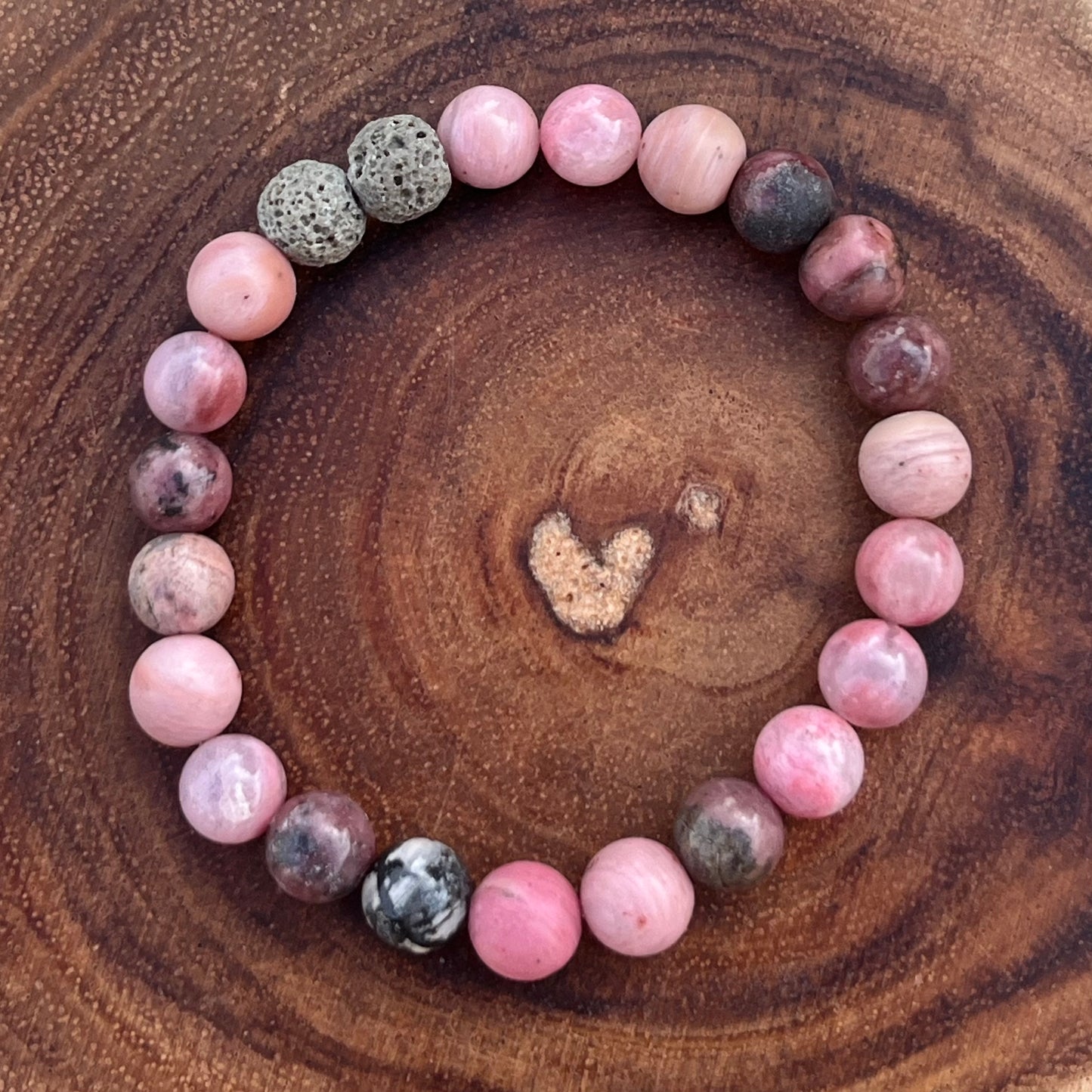 Emotional Healing & Grounding Crystal Bracelet - Rhodonite & Lava Stone