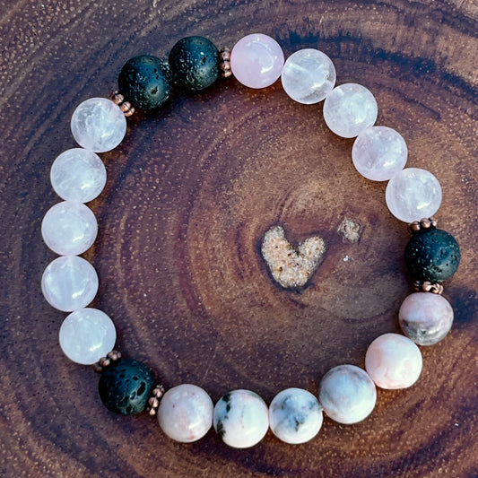 Love & Nurturing Energy Bracelet - Pink Zebra Jasper, Rose Quartz and Lava