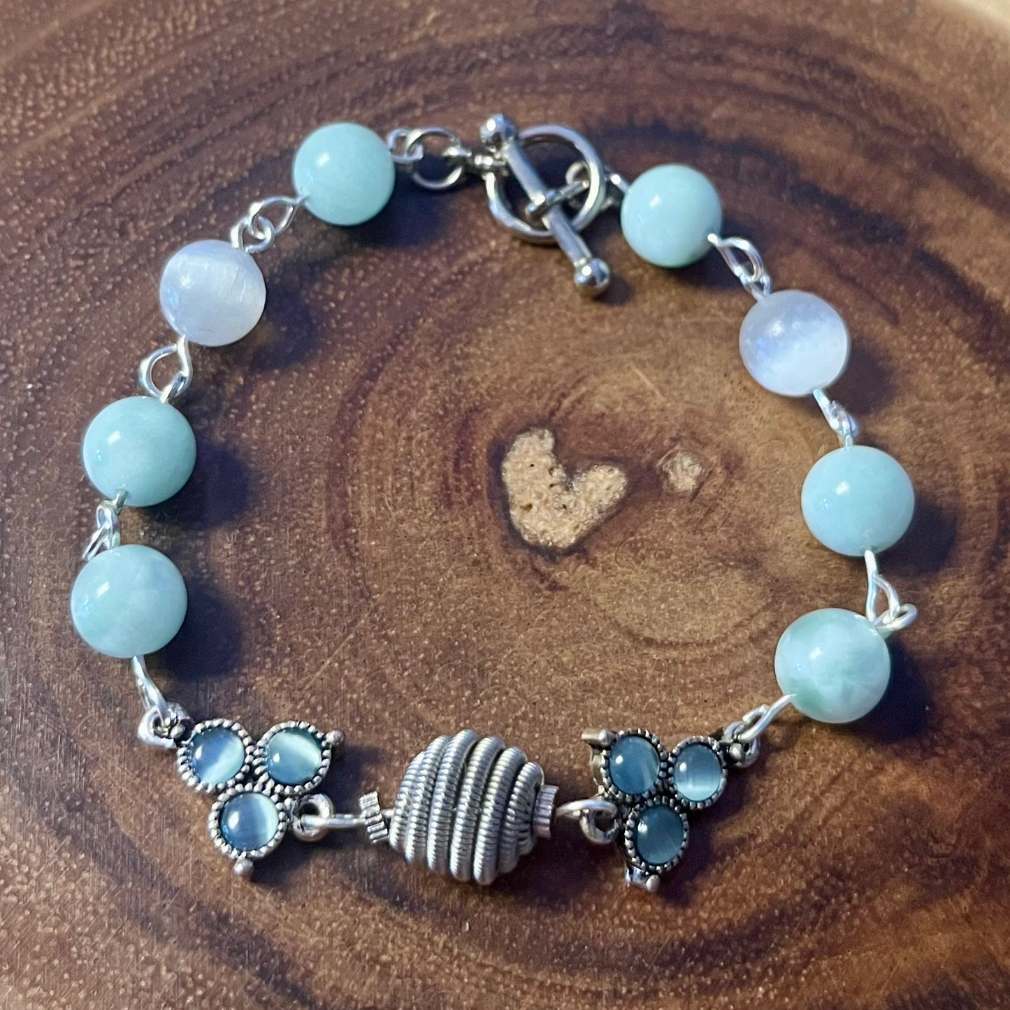 Eco-Luxe Recycled Bracelet - Amazonite, Selenite & Silver Plated Handcrafted Links