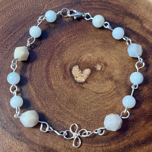 Communication & Courage Crystal Bracelet - Amazonite & Handcrafted Silver Plated Links