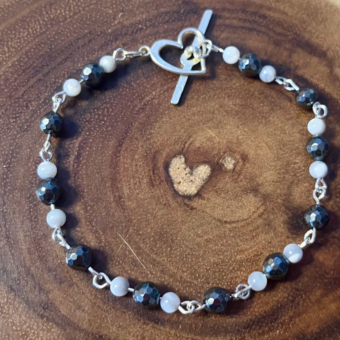 Grounding & Strength Eco-Luxe Recycled Bracelet - Hematite with Silver Plated Handcrafted Links